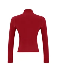 Red Gathered Square Neck Body-Smoothing Flexible Knitted Blouse - 3