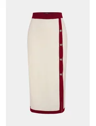 Knit Contrast Trim Metallic Button Skirt - 7