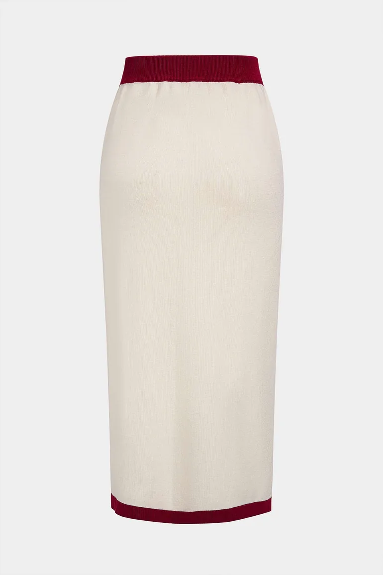 Knit Contrast Trim Metallic Button Skirt - 3