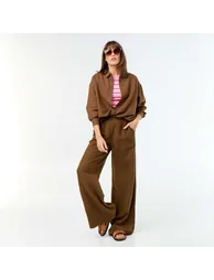 Wide-leg trousers with elasticated waist BROWN - 1