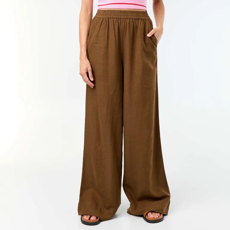 Wide-leg trousers with elasticated waist BROWN - 2
