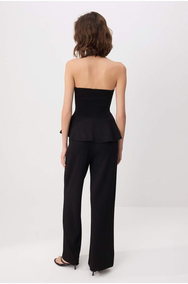 Black Peplum Sleeveless Wide Leg Soft Touch Knitted Top and Bottom Set product thumbnail 4