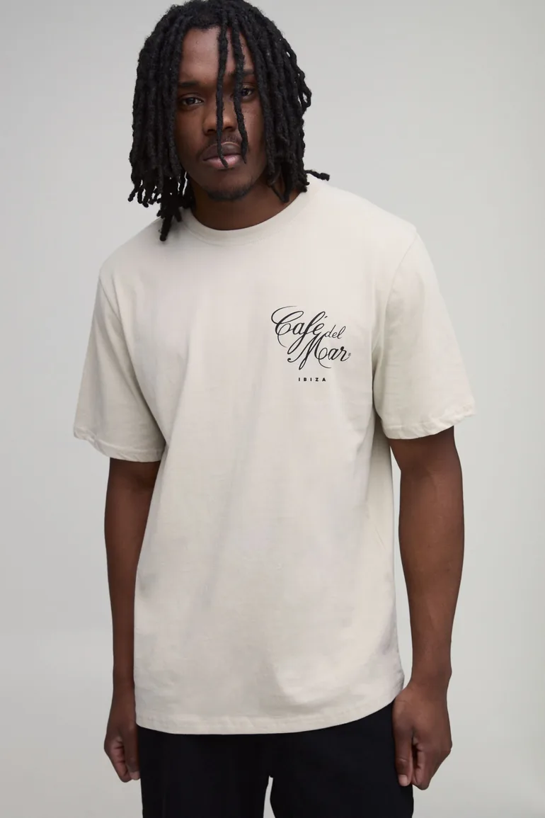 Tall Oversized Cafe Del Mar License Print T-shirt - stone
