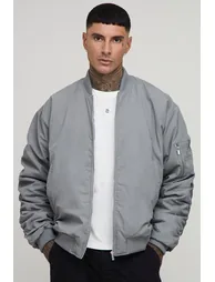 Tall Peached Embroidered MA1 Bomber Jacket - grey