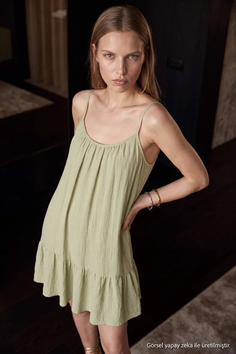 Green Pool Collar Shift/Straight Cut Short / Mini Woven Dress - 1