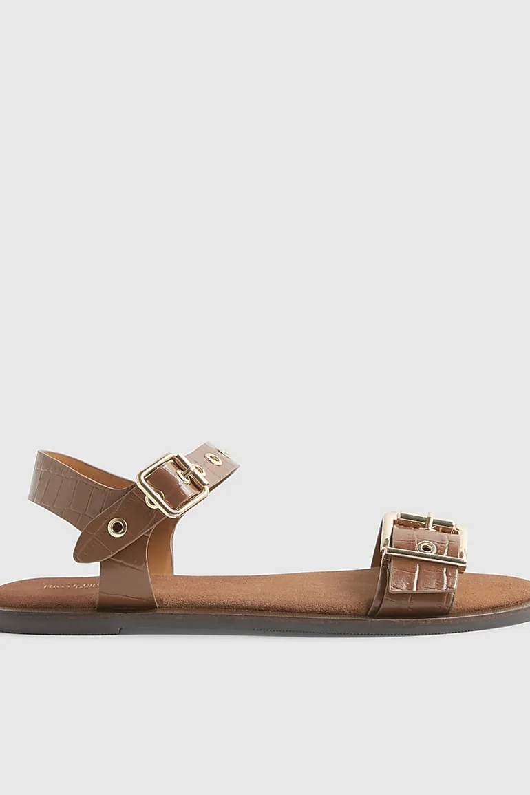 Brown Leather Back Strap Flat Sandals