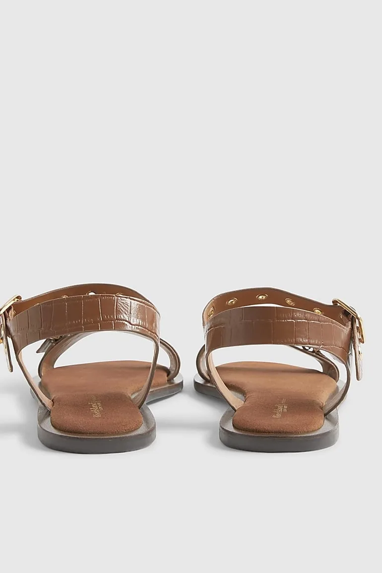 Brown Leather Back Strap Flat Sandals - 1