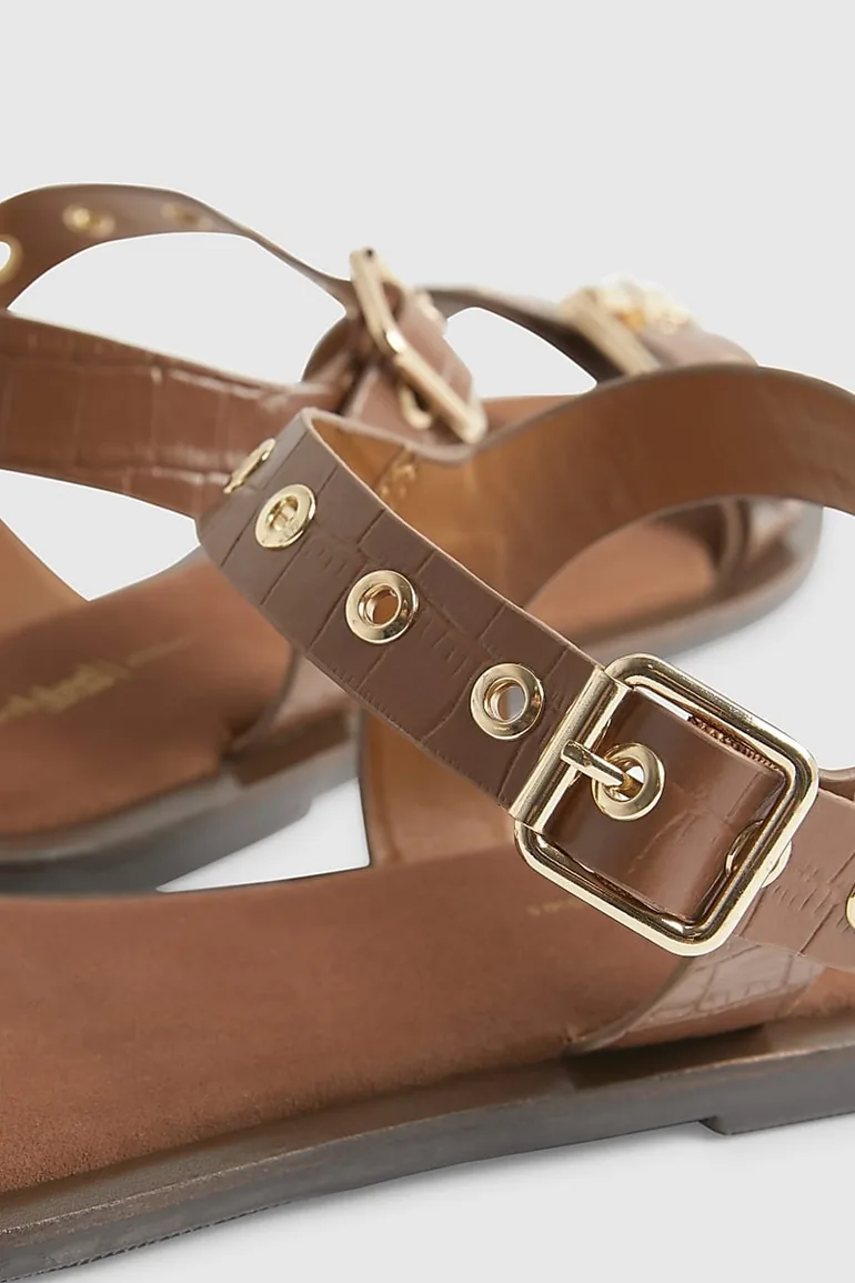 Brown Leather Back Strap Flat Sandals - 3