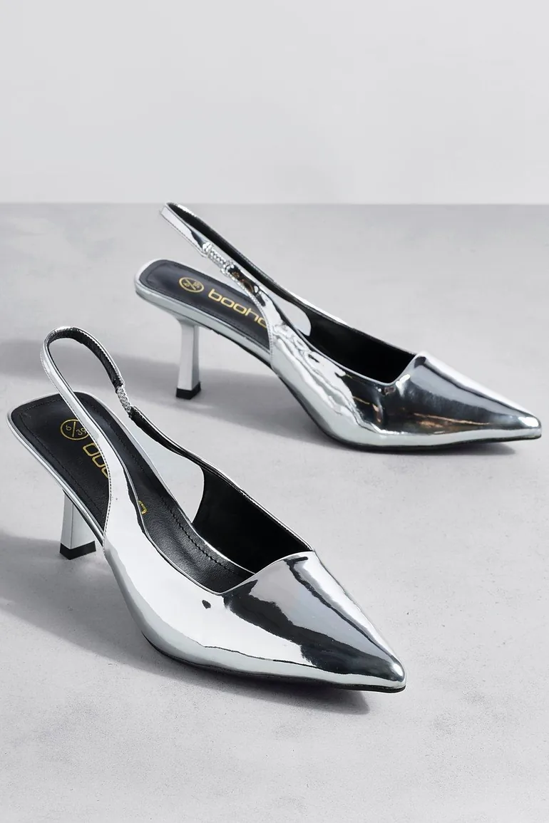 Metallic Low Stiletto Slingback Court Shoe - silver - 1