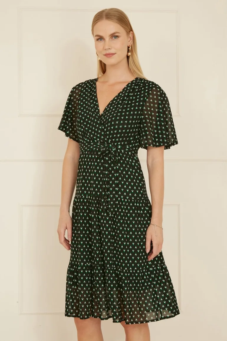 Yumi Black Dot Print Mesh Stretch Midi Skater Dress - 4