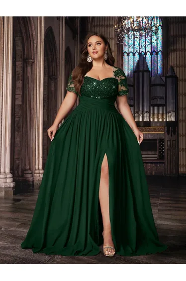 QOQ Plus Size Green Sequin Skater Dress