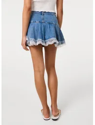 Flippy Lace Trim Denim Skirt With Shorts - 3