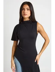 High Neck Asymmetric Maxi Top - black - 3