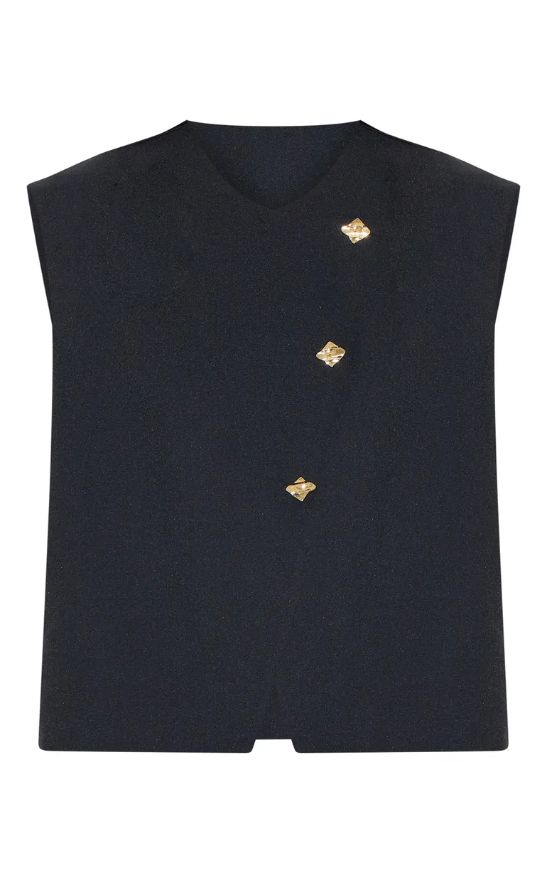 Black Gold Trim Oversized Waistcoat - 4