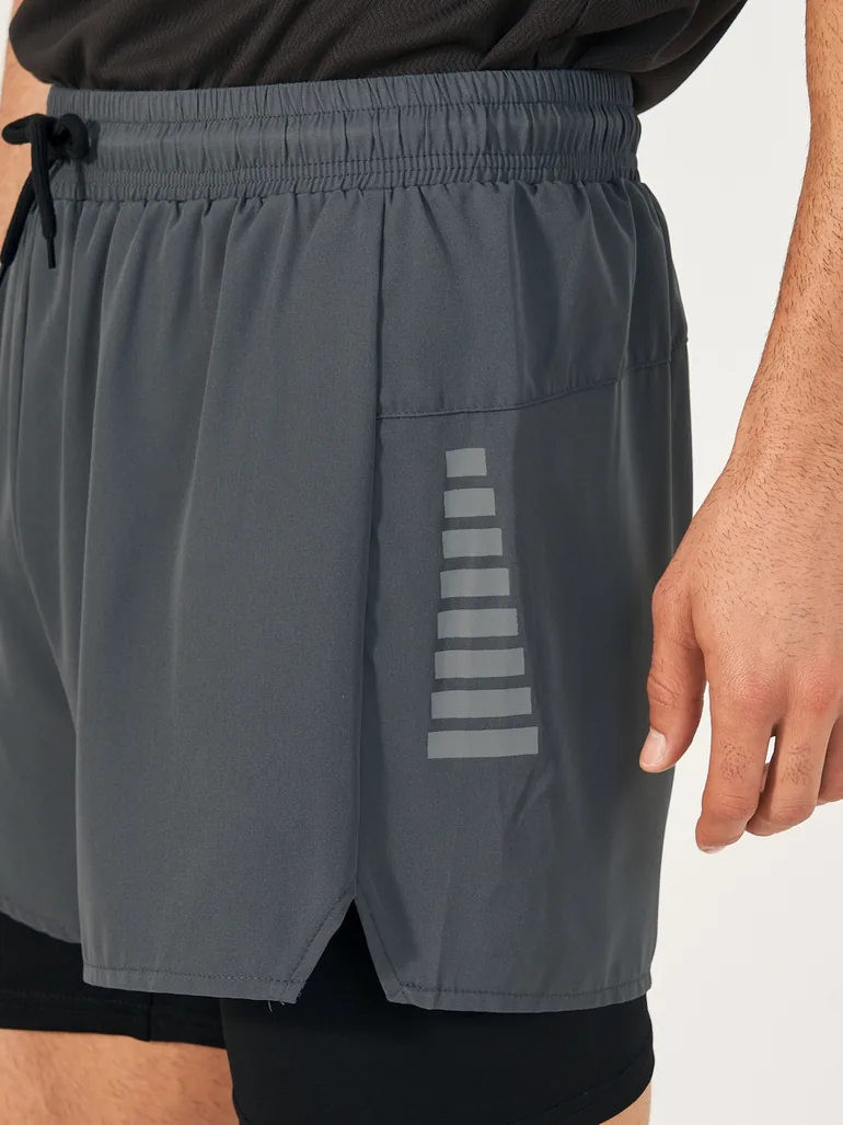 4-Way Stretch 2in1 Training Shorts with Side Print Detail - 2