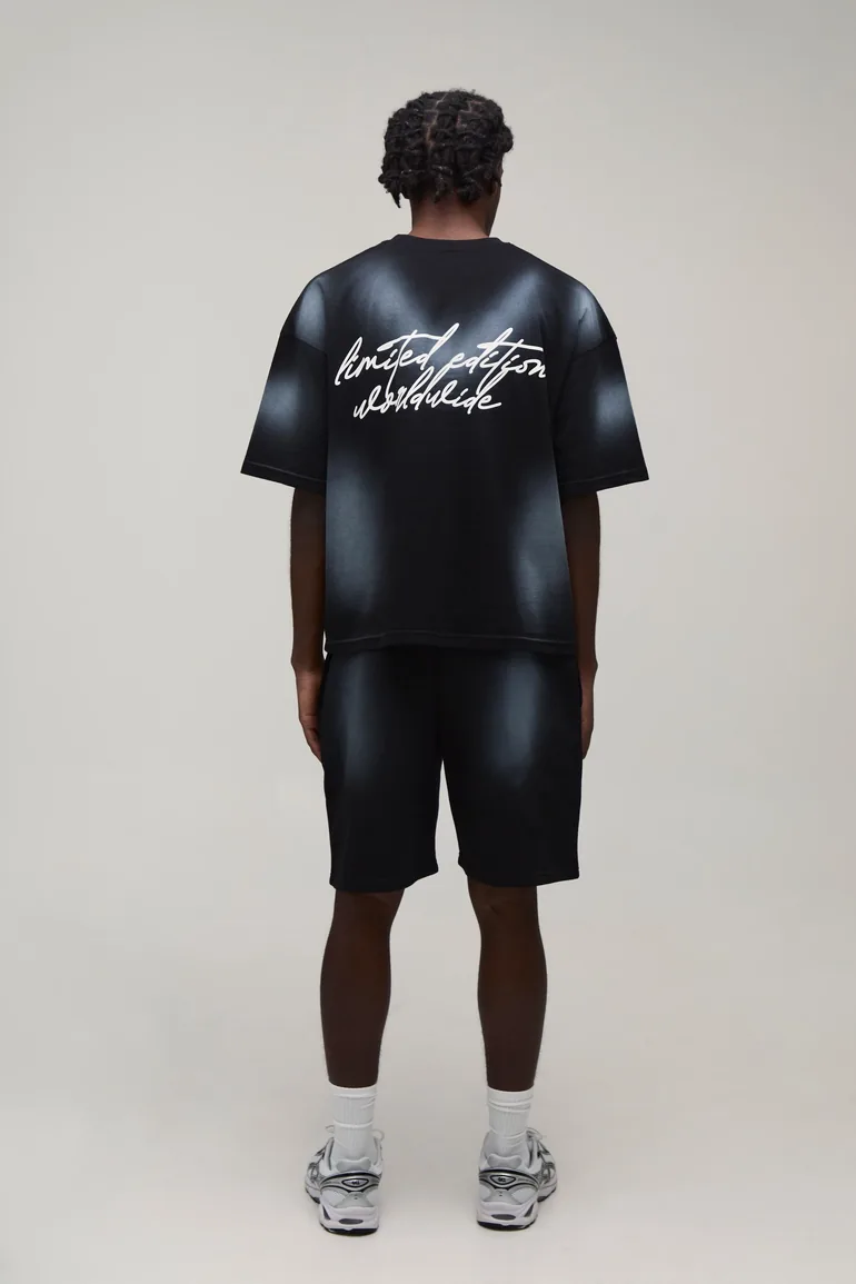 Washed Oversized Boxy Limited Edition T-Shirt & Short Set - black - 2
