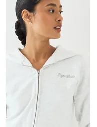 DSGN Studio Script Embroidered Zip Through Hoodie - ash grey - 3
