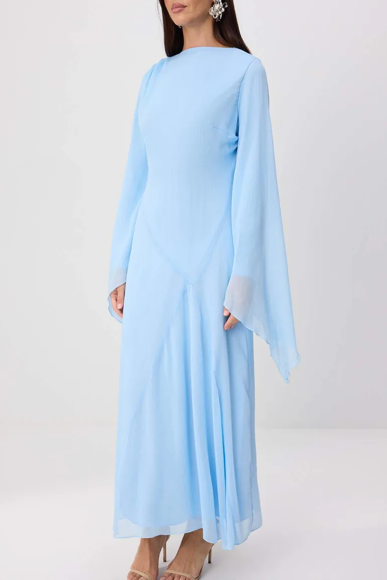 Light Blue Lined Plain Woven Dress&Jumpsuit Chiffon Hijab Dress - 2