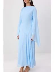 Light Blue Lined Plain Woven Dress&Jumpsuit Chiffon Hijab Dress - 2