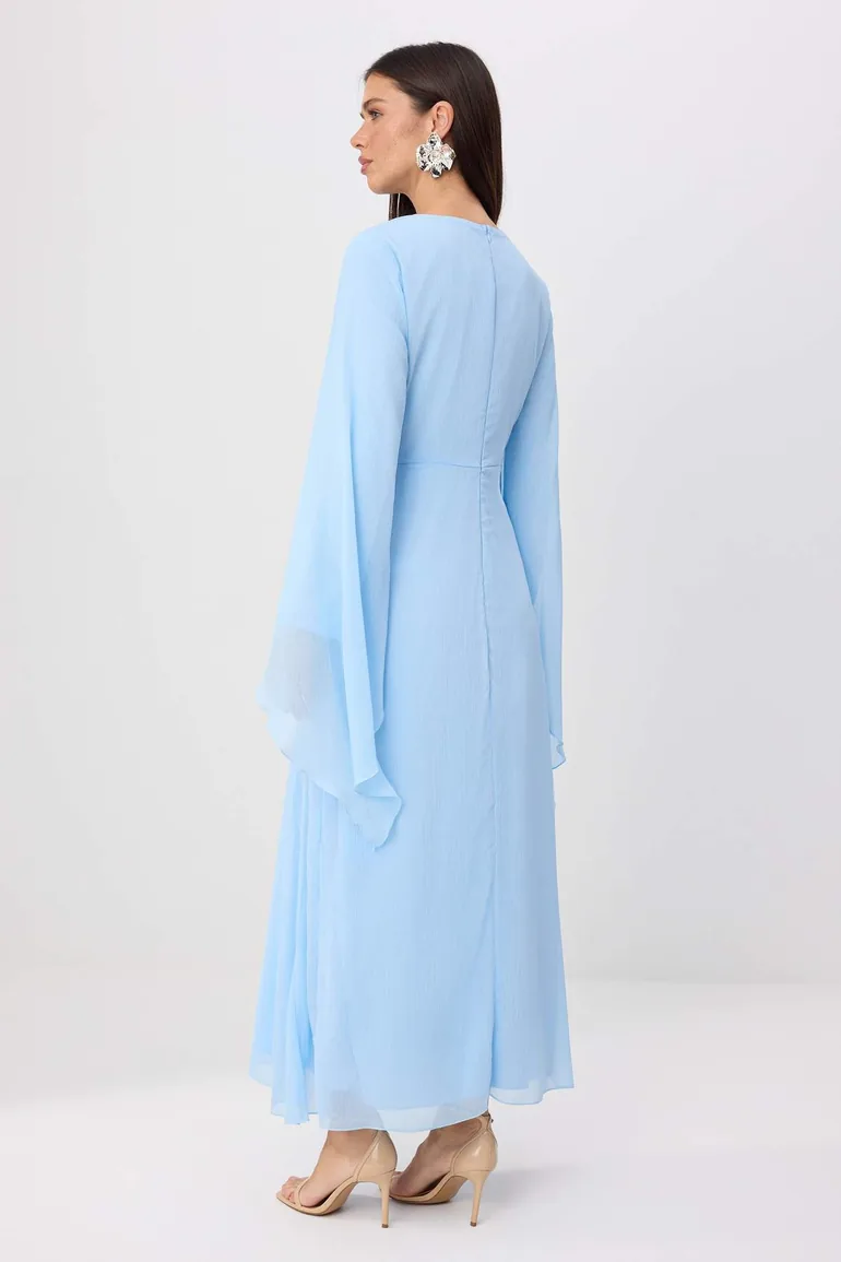 Light Blue Lined Plain Woven Dress&Jumpsuit Chiffon Hijab Dress - 3