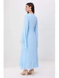 Light Blue Lined Plain Woven Dress&Jumpsuit Chiffon Hijab Dress - 3