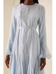 Ruffle Single Breasted Bell Sleeve Midi Dress - 6