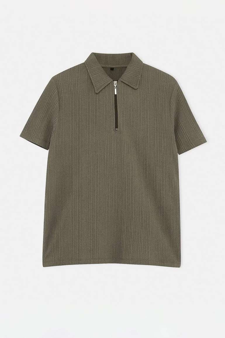 Khaki Regular Polo Collar Plain Polo Collar T-Shirt - 1