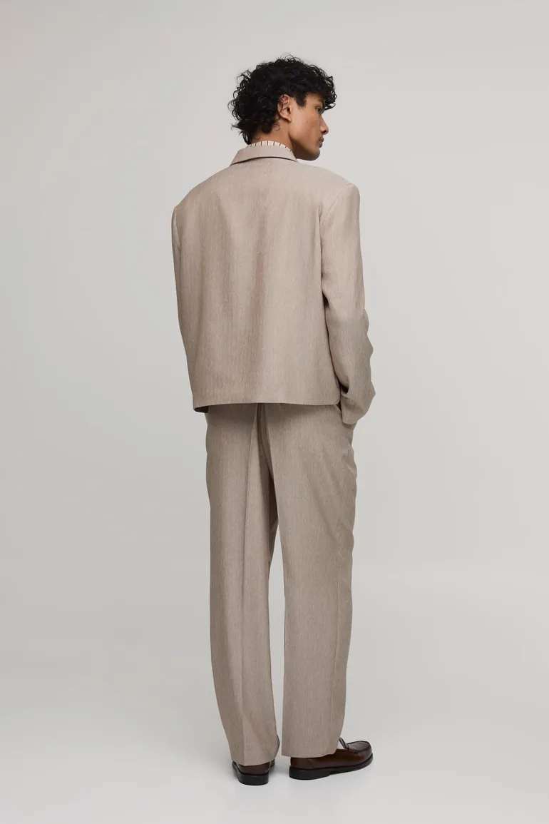 Herringbone Relaxed Fit Tailored Trousers - taupe - 1