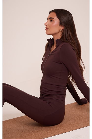 PLT Chocolate Seamless Seam Detail Gym Jacket product thumbnail 2
