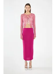 Fuchsia Lace Tie-Front Flare-Sleeve Top