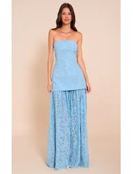 Light Blue Lace Sheer Skirt Panel Bandeau Midaxi Dress - 2