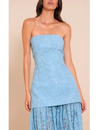 Light Blue Lace Sheer Skirt Panel Bandeau Midaxi Dress - 3