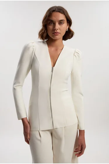 Fitted Figure Form Zip Through Jacket