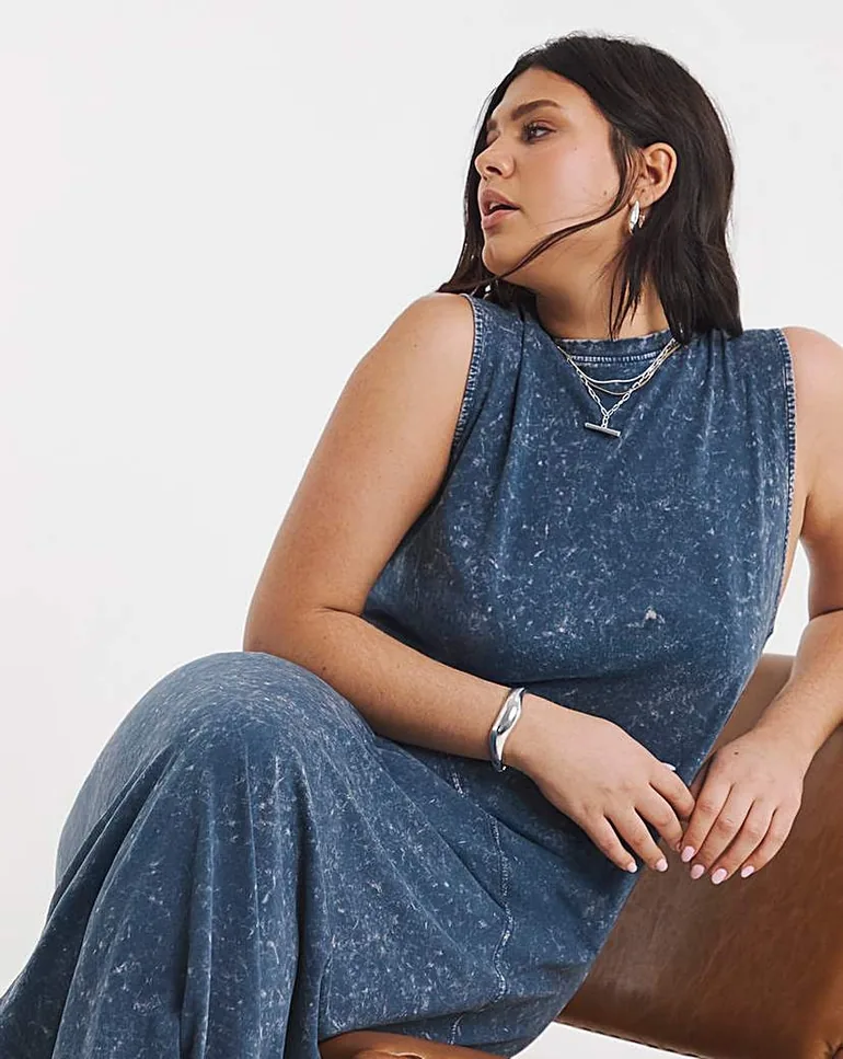 Trapeze Acid Wash Maxi Dress - 1