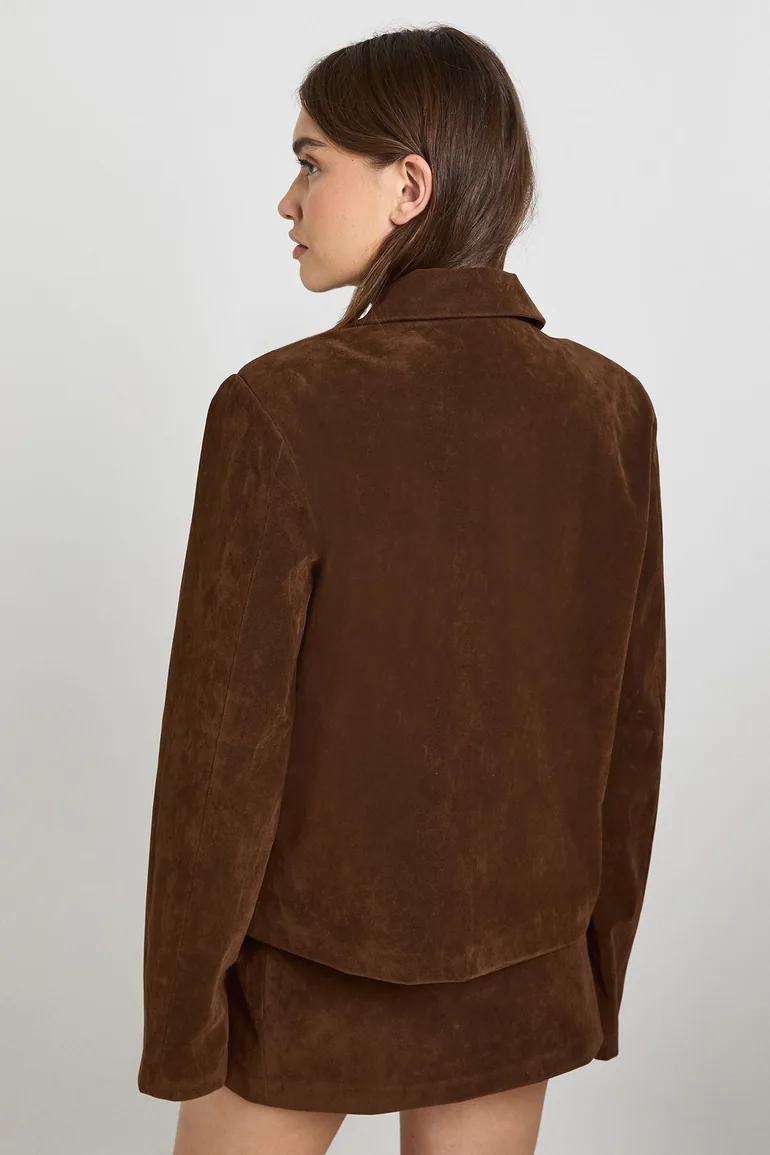 Faux Suede Pocket Detail Blazer - chocolate - 1