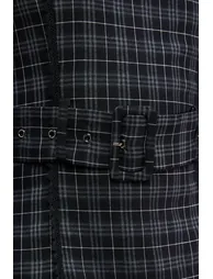 Checked Belted Balloon Sleeve Flippy Mini Dress - 3
