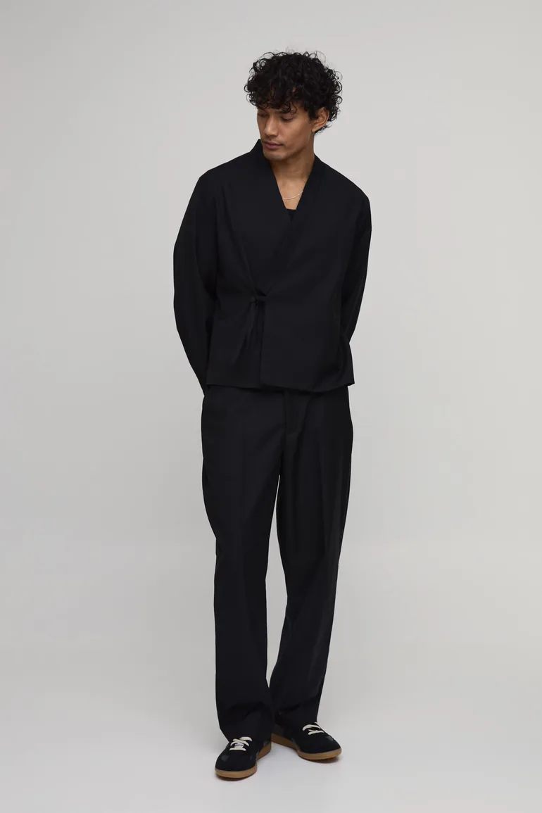 Belted Relaxed Fit Suit Trousers - black