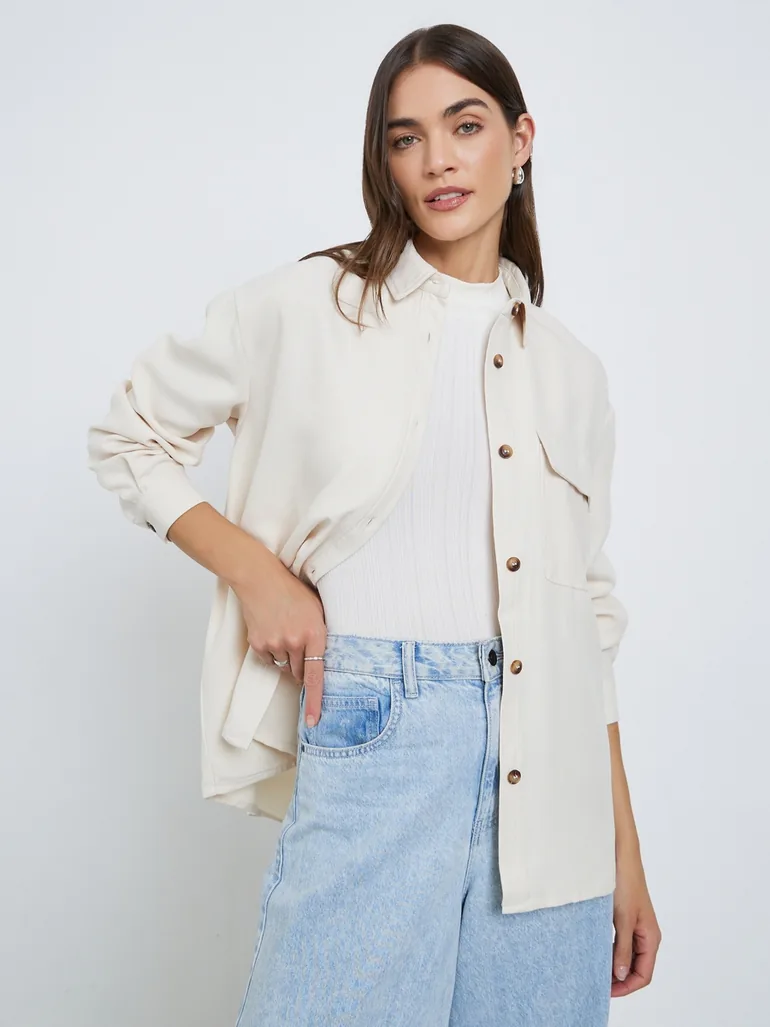 Cream Long Sleeve Shirt with Pocket