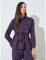 Purple Roll-Up Sleeve Pocketed Shirt and Pants Co-ord Set - 1