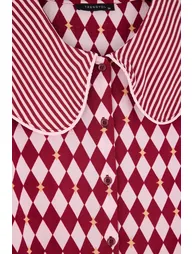 Plum Baklava and Line Patterned Viscose Woven Pajama Set - 3