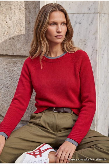 Wardrobe Essentials Red Wool Asymmetrical Hem Knitwear Sweater product thumbnail 2