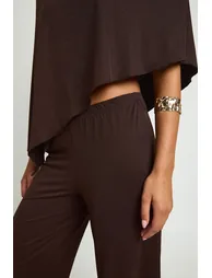 Textured Off The Shoulder Cape Top and Wide Leg Trouser Coord - chocolate - 3