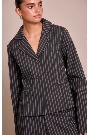 Dark Navy Pinstriped Cropped Fitted Blazer product thumbnail 2
