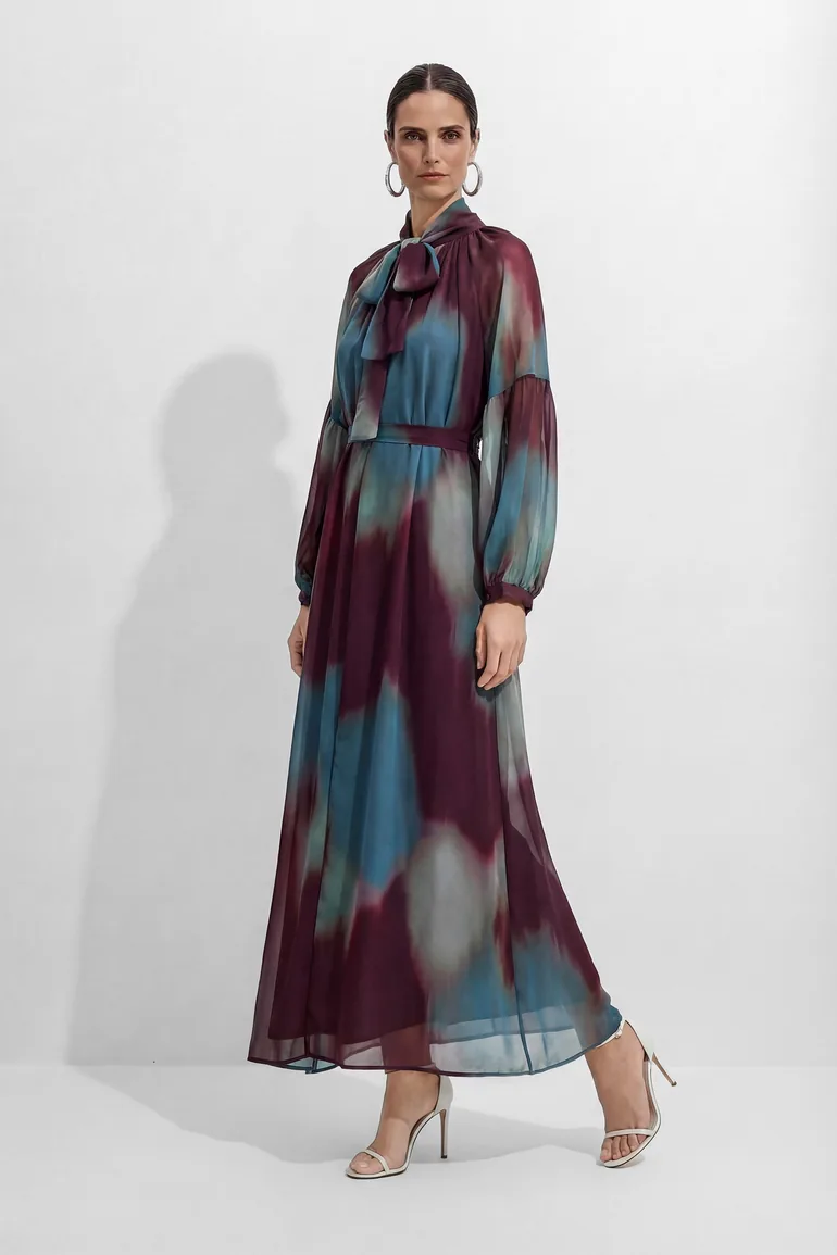Retro Psychedelic Multi Tie-Dye Puff Sleeve Maxi Dress - 2