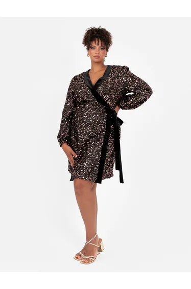 Lovedrobe Sequin & Tinsel Wrap Mini Dress with Velvet Trim