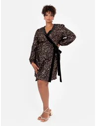 Lovedrobe Sequin & Tinsel Wrap Mini Dress with Velvet Trim