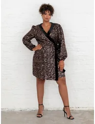 Lovedrobe Sequin & Tinsel Wrap Mini Dress with Velvet Trim - 5