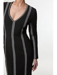 Compact Stretch Jacquard Insert Split Front Midaxi Dress - 1