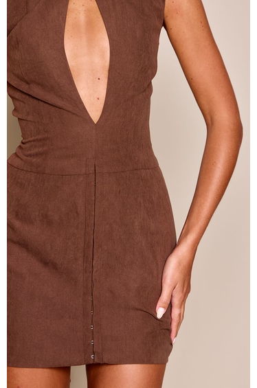 Brown Peach Skin Keyhole Detail Mini Dress product thumbnail 3