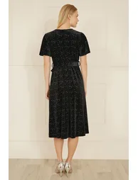 Yumi Black Velvet Sparkle Wrap Midi Dress - 6